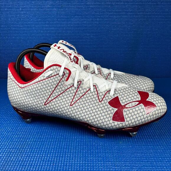 🔴 UNDER ARMOUR TEAM NITRO LOW Men`s Size 12 Grey Red Soccer Cleats 1291122-101 - Picture 3 of 8